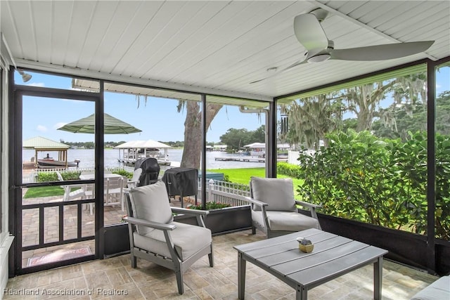 457 Lake June Rd, Lake Placid, FL 33852 - sunroom with a water view and ceiling fan