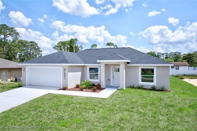 4001 Simca St, Sebring, FL 33872 - view of front of property featuring stucco siding, a garage, a front lawn, and driveway
