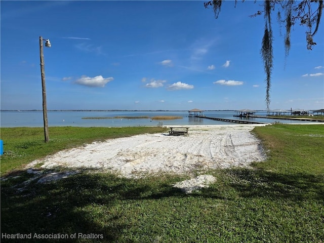 exterior space featuring a water view