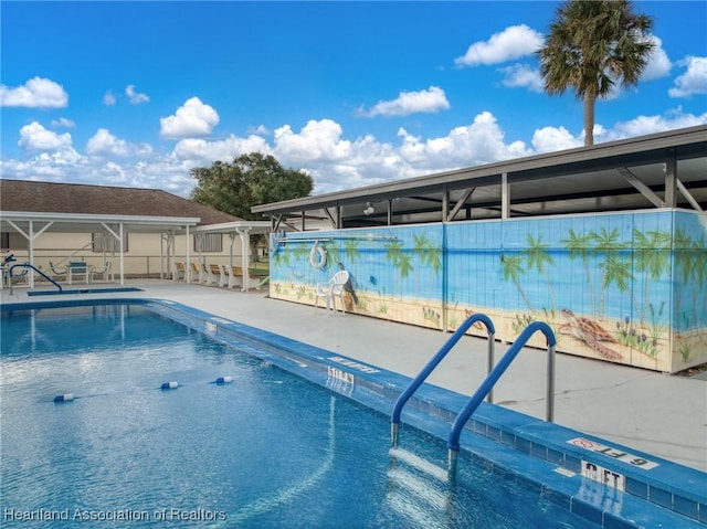 pool with a patio area