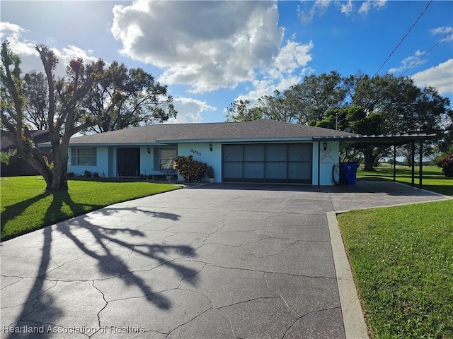 ranch-style house with a carport and a front yard