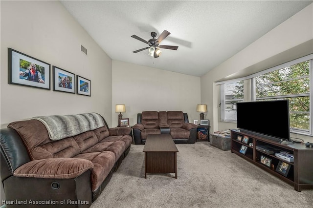 4101 Elson Ave, Sebring, FL 33875 - carpeted living area with vaulted ceiling and ceiling fan