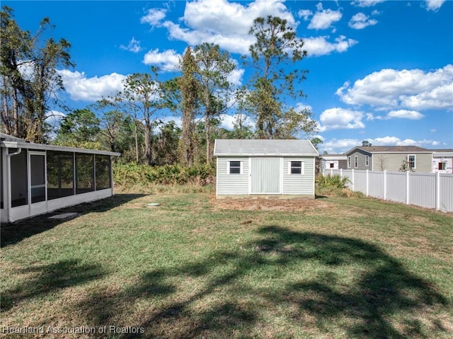 view of yard with a shed