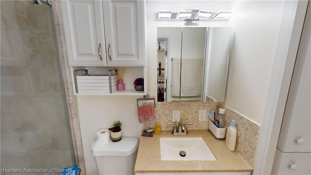 1102 W Gibson St, Arcadia, FL 34266 - bathroom with backsplash, vanity, and a shower with door