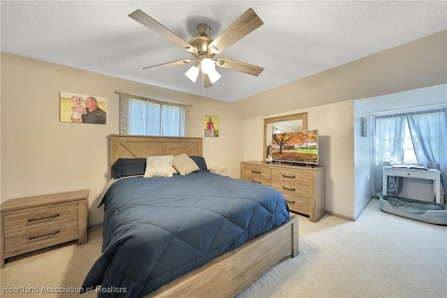 3150 Schontag Rd, Wauchula, FL 33873 - bedroom with light carpet, baseboards, a ceiling fan, vaulted ceiling, and a textured ceiling