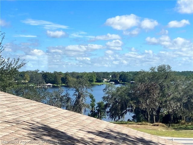 view of dock with a water view