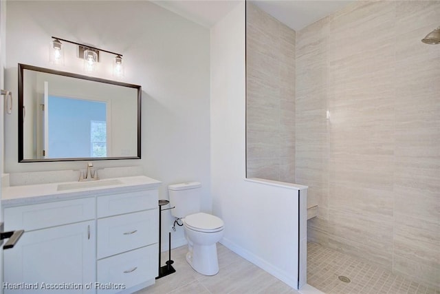 bathroom with vanity, toilet, and a walk in shower