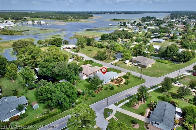 aerial view with a water view