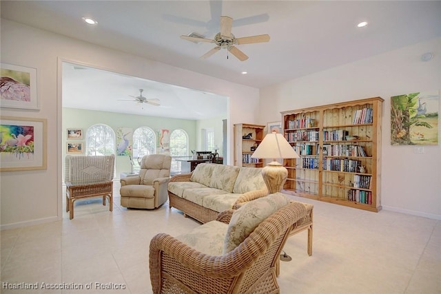 living room with ceiling fan