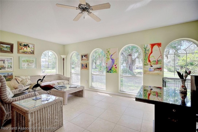 interior space featuring a wealth of natural light and ceiling fan