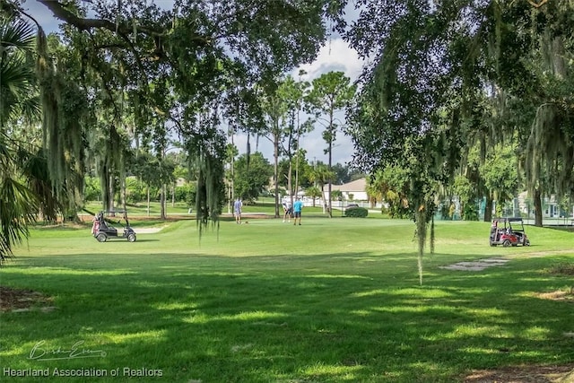 view of property's community with a lawn