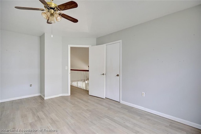 spare room featuring ceiling fan and light hardwood / wood-style floors