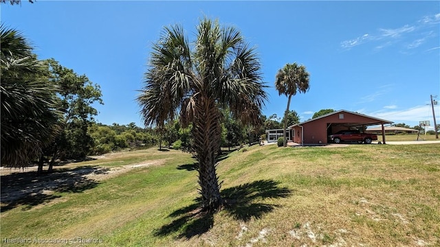 view of yard featuring a carport