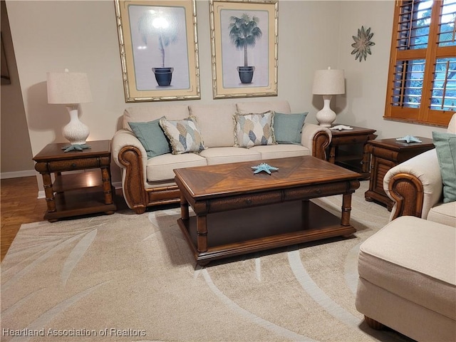 living room with light parquet floors