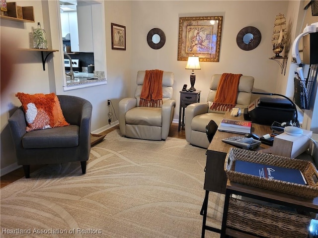 living room with sink