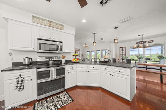509 Bear Rd, Lake Placid, FL 33852 - kitchen featuring stainless steel appliances, a peninsula, dark wood-style flooring, healthy amount of natural light, and recessed lighting