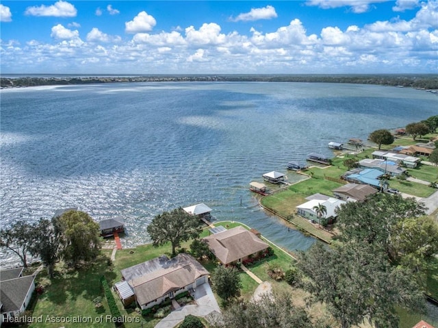 aerial view featuring a water view