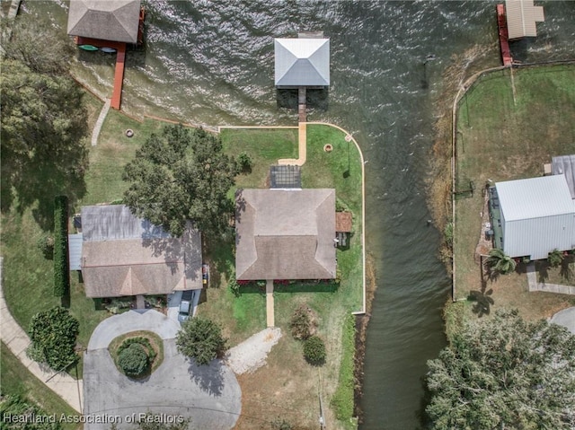 bird's eye view featuring a water view