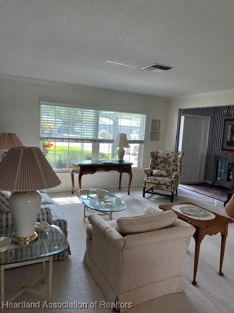 living room with a healthy amount of sunlight and a textured ceiling