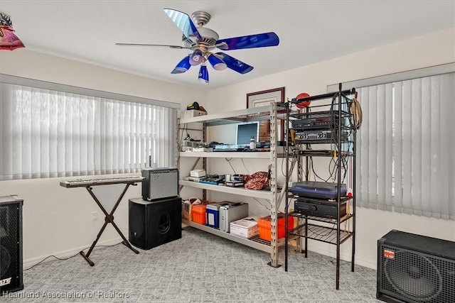 storage area with ceiling fan