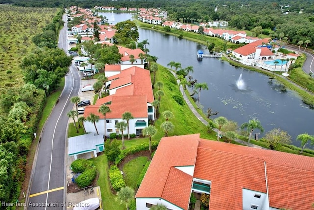 aerial view with a water view