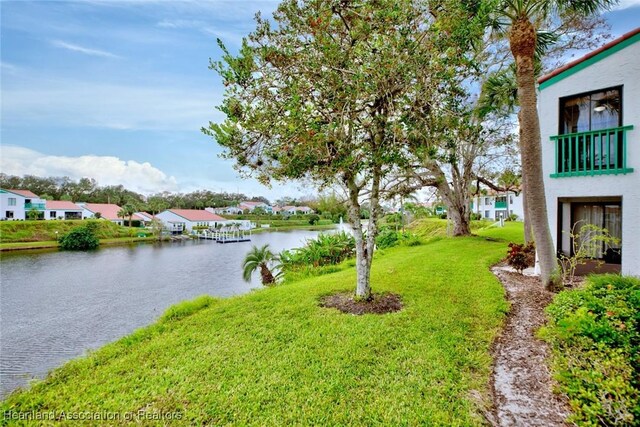 view of yard with a water view