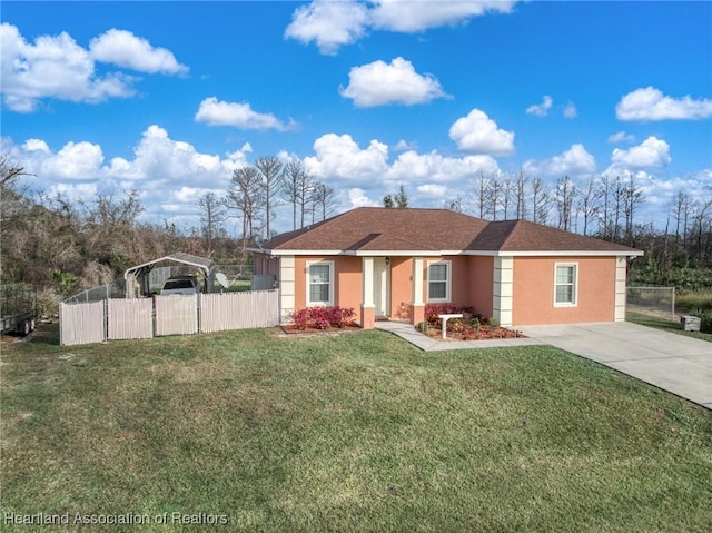 single story home with a carport and a front yard