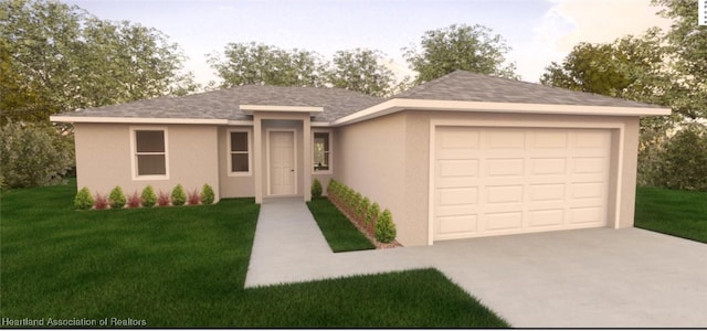 view of front of home with a garage and a front lawn