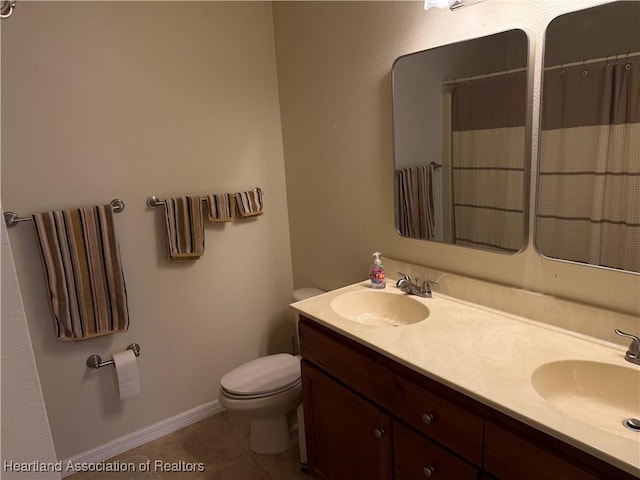 bathroom featuring tile patterned flooring, vanity, and toilet