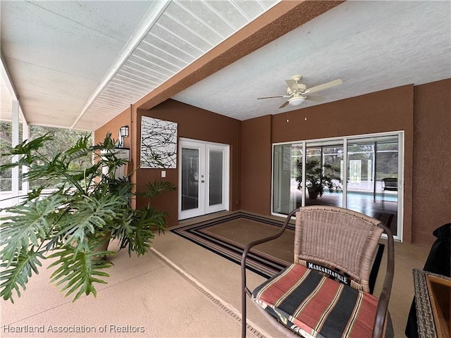 5717 Longbow Dr, Sebring, FL 33876 - view of patio with french doors, a ceiling fan, and an indoor pool