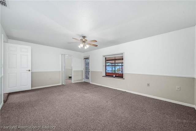 carpeted empty room with ceiling fan