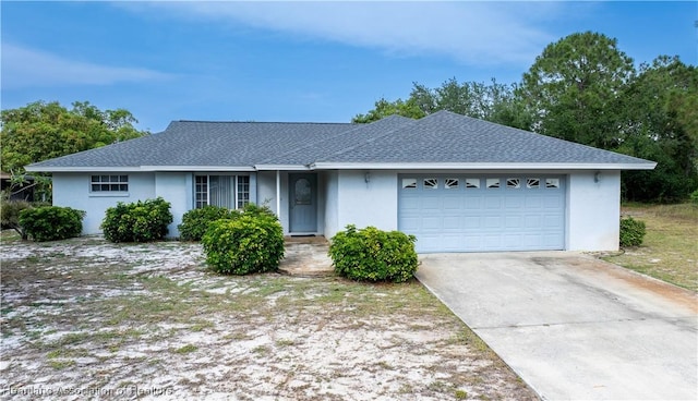 671 Lake Tina Dr, Lake Placid, FL 33852 - ranch-style home featuring a garage, stucco siding, driveway, and roof with shingles