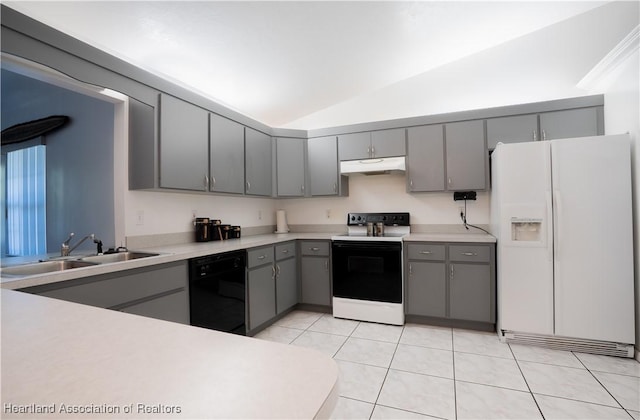 671 Lake Tina Dr, Lake Placid, FL 33852 - kitchen with white fridge with ice dispenser, black dishwasher, gray cabinetry, electric range oven, and a sink