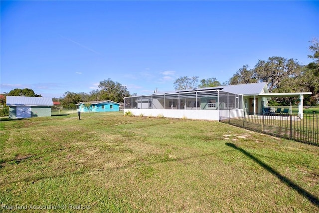 view of yard with a lanai