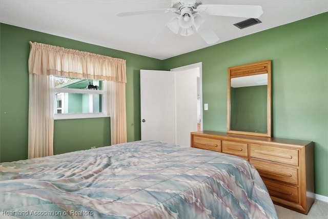 bedroom featuring carpet flooring and ceiling fan