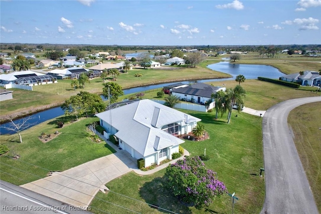 aerial view with a water view