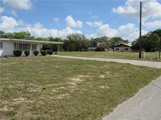 view of yard with a carport and driveway