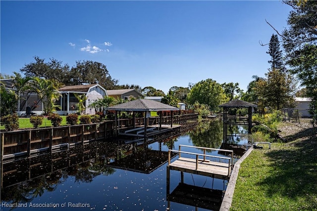 view of dock with a water view