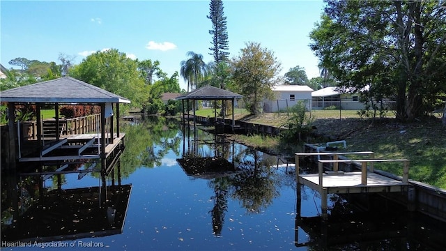 view of dock featuring a water view