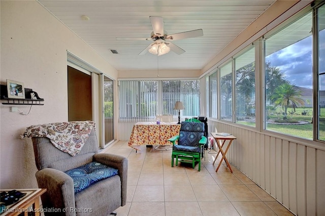 sunroom with ceiling fan and a healthy amount of sunlight