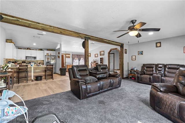 513 Serenade Ter, Lake Placid, FL 33852 - living area with a ceiling fan, recessed lighting, light wood finished floors, and beam ceiling