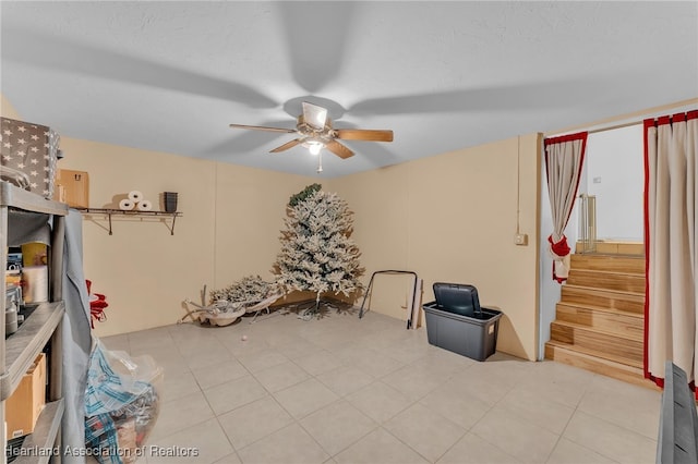 5324 Lafayette Ave, Sebring, FL 33875 - interior space with stairs, a ceiling fan, and light tile patterned floors