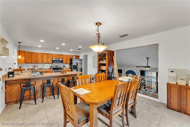5324 Lafayette Ave, Sebring, FL 33875 - dining room featuring recessed lighting, baseboards, a ceiling fan, light tile patterned floors, and visible vents