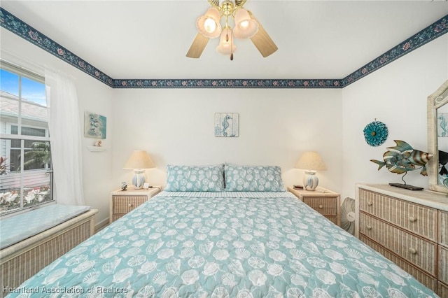 bedroom featuring ceiling fan