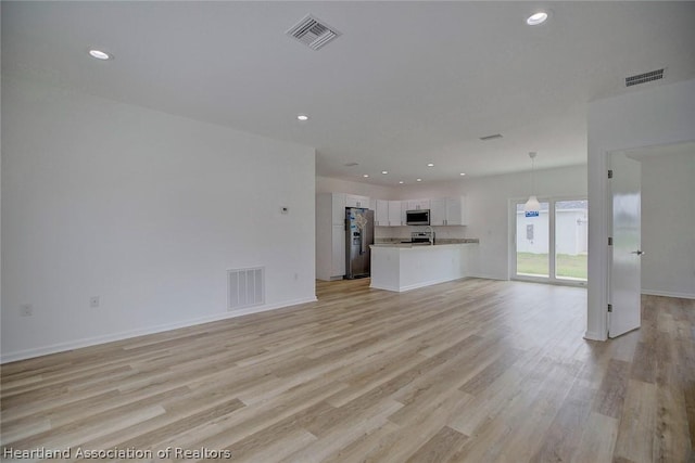 unfurnished living room featuring light hardwood / wood-style flooring