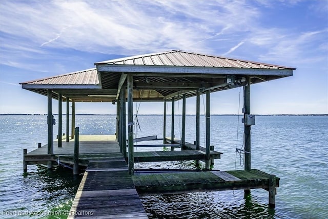 view of dock with a water view