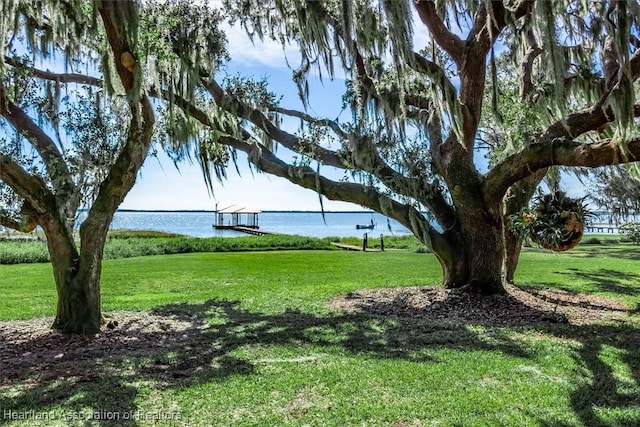 view of yard with a water view