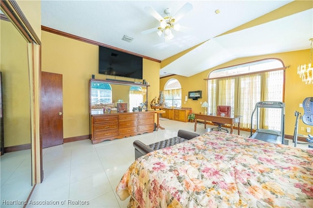 14630 Luray Rd, Southwest Ranches, FL 33330 - bedroom with vaulted ceiling, baseboards, and a ceiling fan