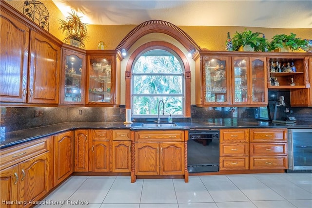 14630 Luray Rd, Southwest Ranches, FL 33330 - kitchen with dishwasher, a sink, beverage cooler, and brown cabinetry