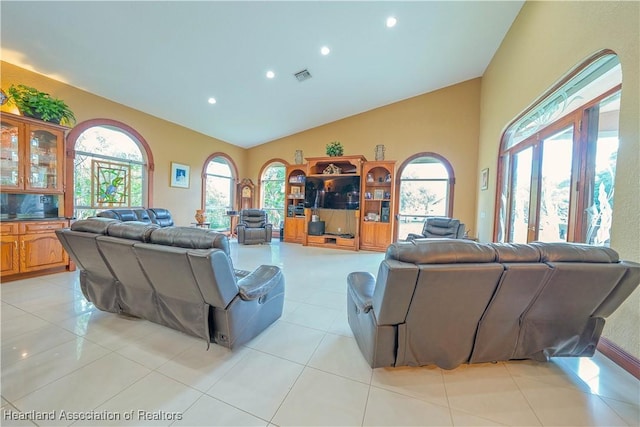 14630 Luray Rd, Southwest Ranches, FL 33330 - living room with vaulted ceiling, recessed lighting, and light tile patterned floors